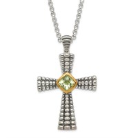 Sterling Silver 14K Green Quartz Cross Necklace