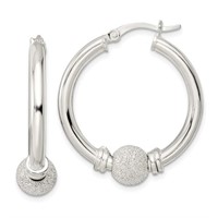 Silver Laser Beaded Circle Hoop Earrings