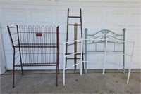 Antique Easel, Wire Shelf, Twin Headboard & More