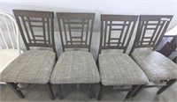 4 WOODEN DINING CHAIRS W/ UPHOLSTERED SEATS