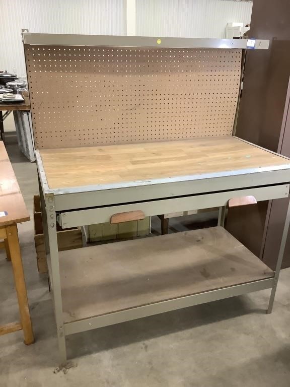 Industrial work station with peg board back and