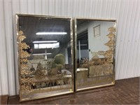 Pair mid century gold leaf mirrors