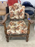 Vintage ornate carved wood flower floral chair