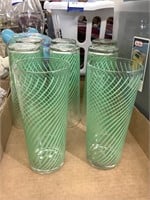 8 vintage green swirl glasses.  7 inch