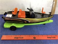 Plastic toy boat with trailer