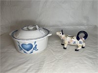Covered casserole and vintage cow creamer
