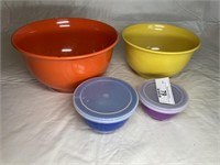 2 mixing bowls and 2 containers