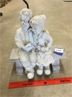 12 inch man and woman on bench garden decoration