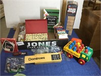 Jenga, Dominos, cards, tic tac truck, other