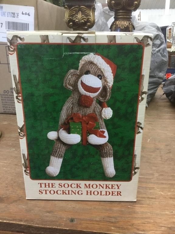 Sock monkey stocking holder