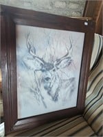 Framed Deer Print, Maroon 1978