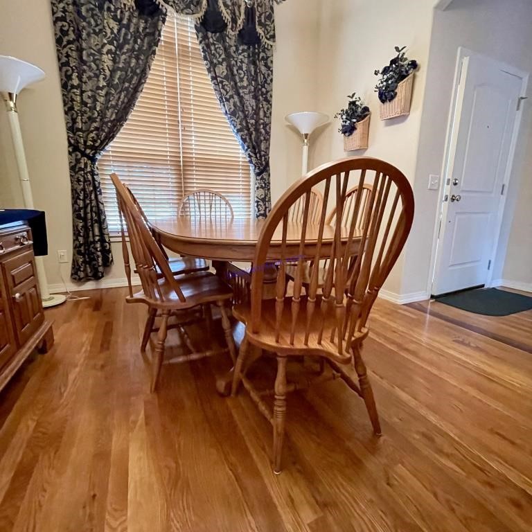 Vintage Keller Oak Dining Table w/ 6 Chairs &