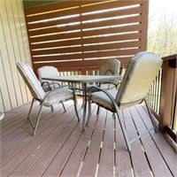 Glass Top Patio Table w/ 4 Chairs
Cushions are