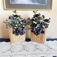 Pair of Baskets w/ Wall Decor & Faux Plants