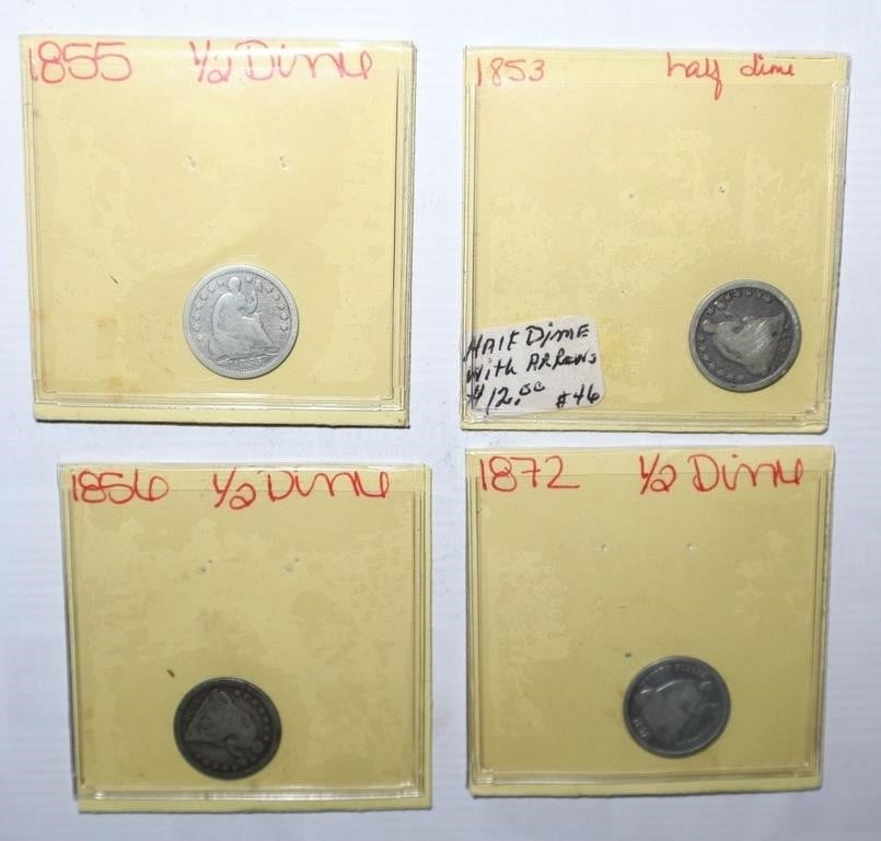 4 half dimes 1853,1855,1856,1872