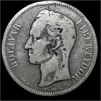 1903 Simon Bolivar VENEZUELA Silver 5 Bolivars