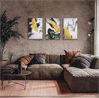 Abstract Canvas Wall Art 3 Pc - Black and Gold