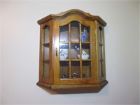 Oak Curio Wall Cabinet w/ contents