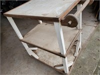 Wood serving cart on casters