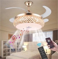 Retractable Ceiling Fan w/Light &Bluetooth Speaker