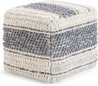Grady Woven Square Pouf Footstool, Blue &Natural