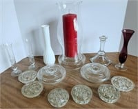 Vases, candle holders, glass flower frogs