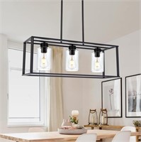 3 Light Rustic Farmhouse Linear Chandelier, Black