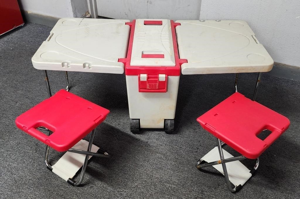Rolling Cooler Folding Picnic Cooler Table with