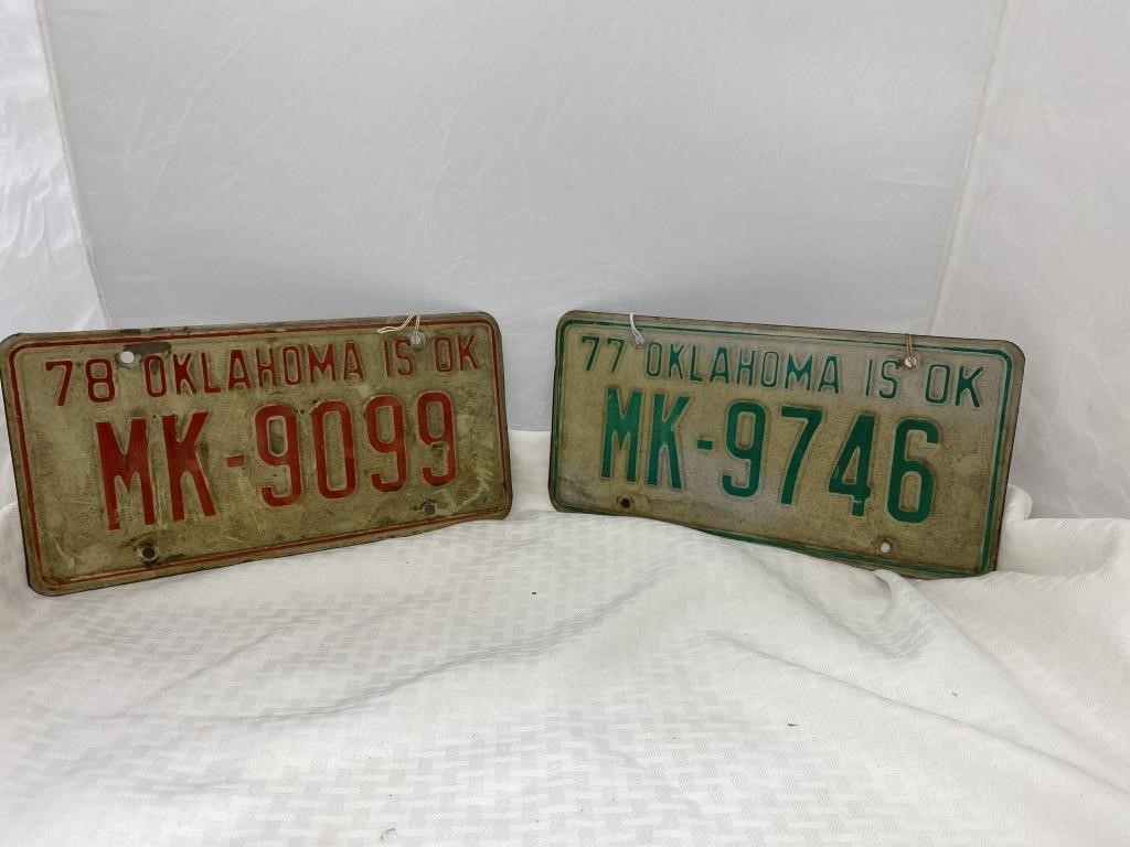 2-Oklahoma License Plates 1977-1978
