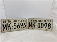 2 Oklahoma License Plates 1964 & 1966