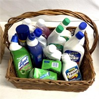 Basket full of bathroom, cleaners