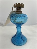 Glass Oil Lamp-blue base 9"H-no Chimney
