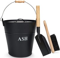 Ash Bucket with Lid, Shovel, and Broom