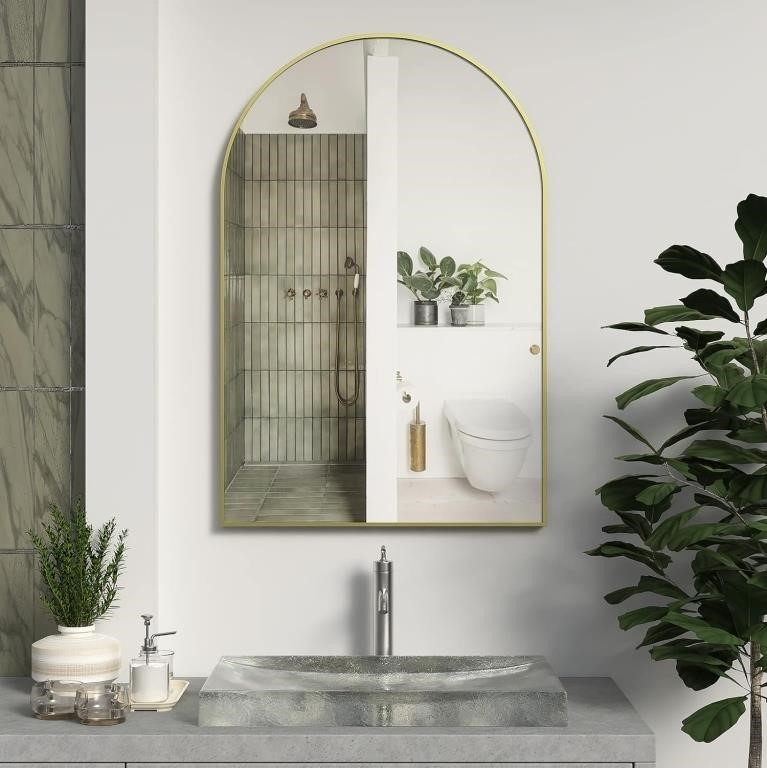 36""x24"" Arch Bathroom Mirror with Metal Frame