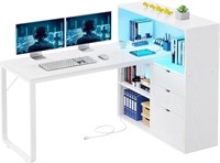 L Shaped Desk with Power Outlets & LED
