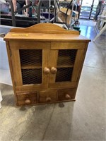 WALL MOUNT CABINET W CHICKENWIRE & DRAWERS