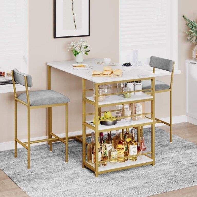 Dining Table and Chairs for 2 with Storage Shelf