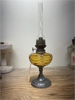 Amber French Oil Lamp w/Burner & Chimney