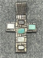 Heavy Sterling Cross w/Turqoise & More Stones