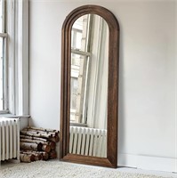 Arched Floor Mirror Wood Frame Wall Mounted