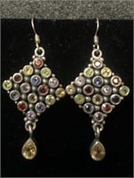 Sterling & Multi Colored Stone Dangle Earrings
