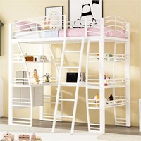 Full Size Loft Bed with 4 Layers of Shelves