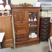 ANTIQUE 9DR SIDE BY SIDE DESK /BOOKCASE CABINET