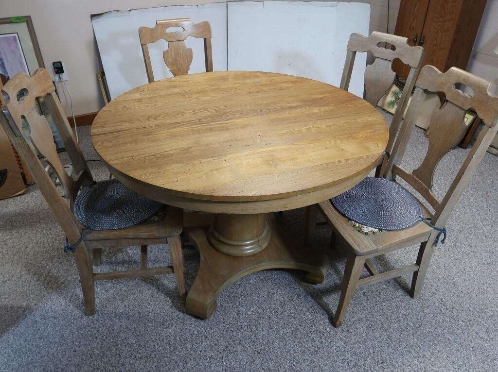 Antique Wormy Chestnut Table 44" round x 29"h w/4