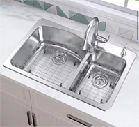 33 in. Double Bowl Stainless Steel Kitchen Sink