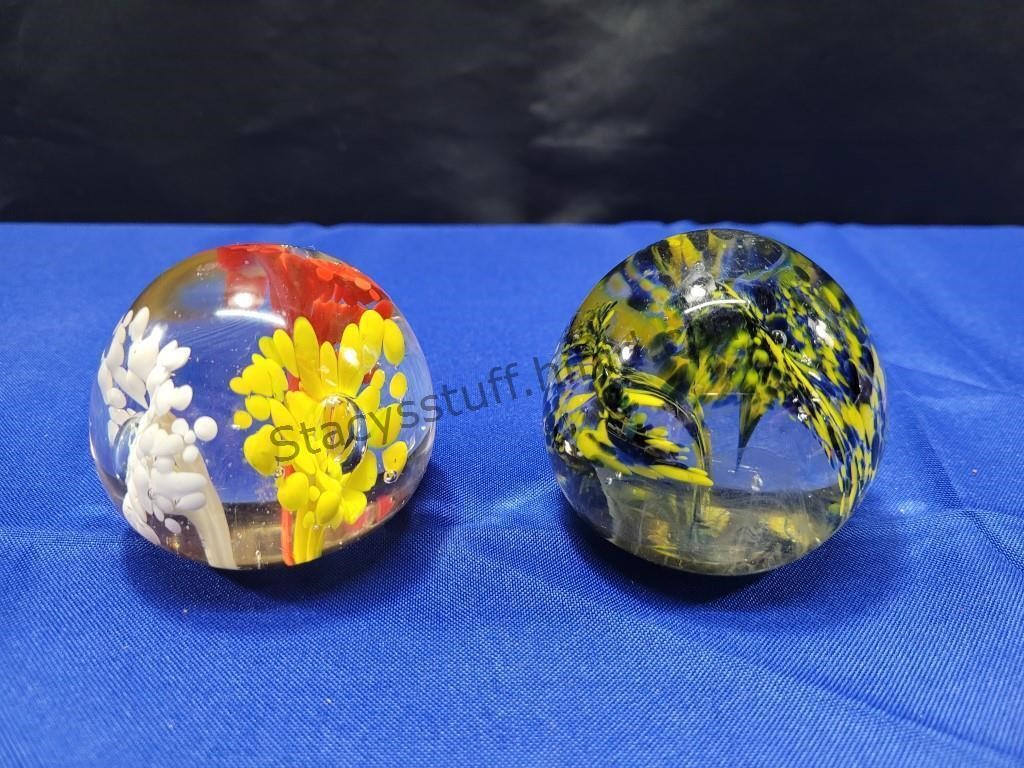2 Art Glass Paperweights