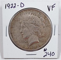 1922-D  Peace Dollar   VF
