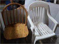 Oak Kitchen Chair & Plastic Patio Chair