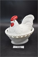 White Milk Glass Hen on a Lacy Nest