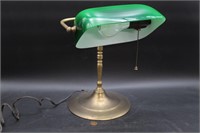 Banker's Brass Desk Lamp~Green Glass Shade